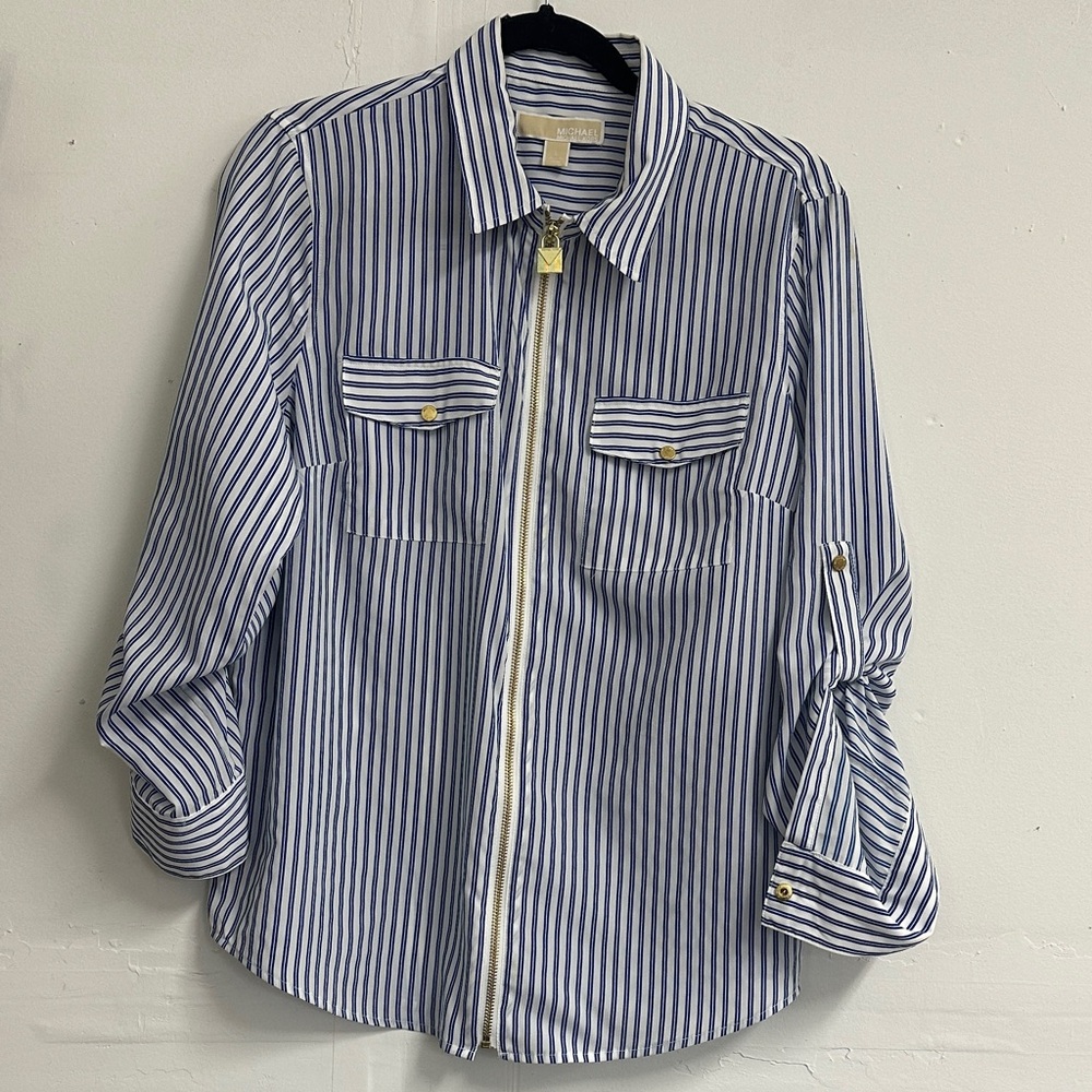 MICHAEL Michael Kors Blue and White Striped Blouse